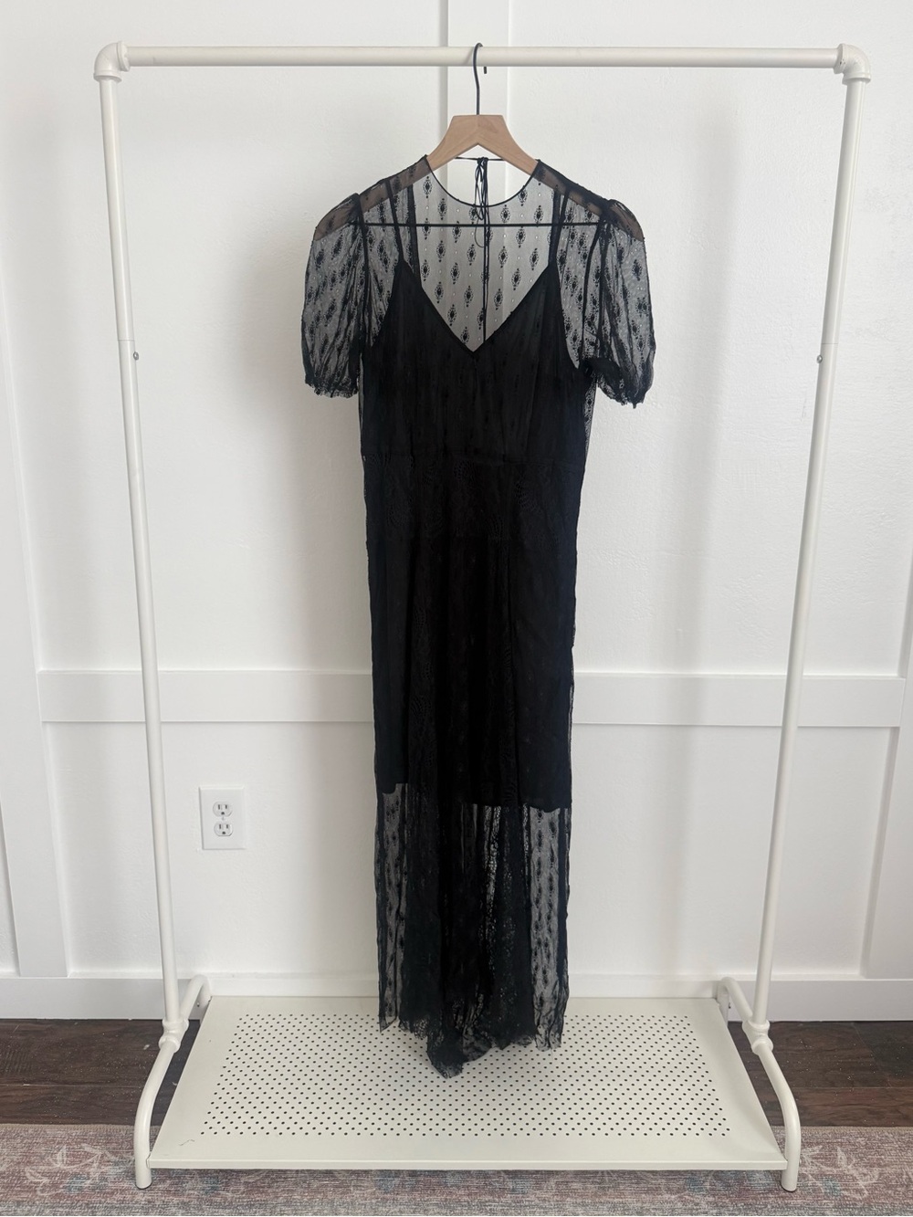 Maje Puff Sleeve Black Lace Maxi Dress w